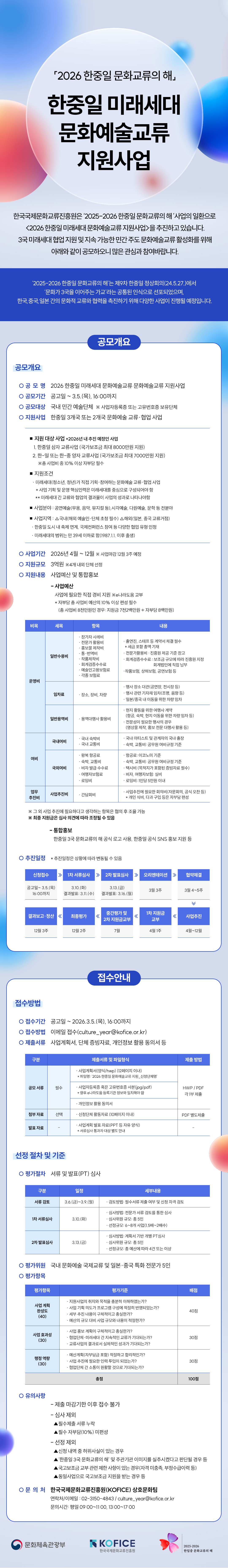 2026년 한중일 문화교류의 해 문화예술교류 지원사업 공모 포스터